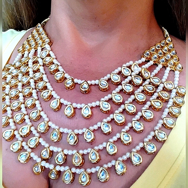 Vintage Meenkari Kundan Bib Necklace Earrings Indian Wedding Festival Set